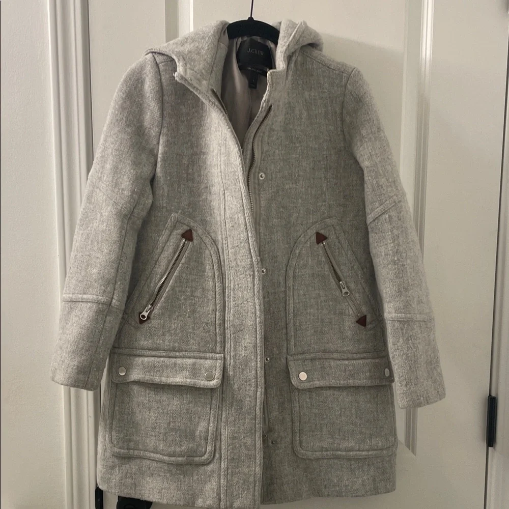 SALE! J. Crew Light Gray Italian Wool Hooded Coat Size 0 - Picture 1 of 8